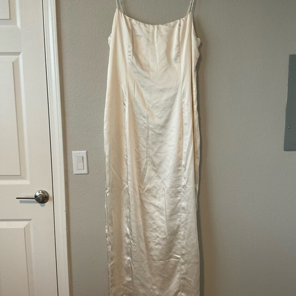 Meshki Chrisley Ivory Cream Satin Maxi Slip Dress XXXL Split Hem - Picture 2 of 16